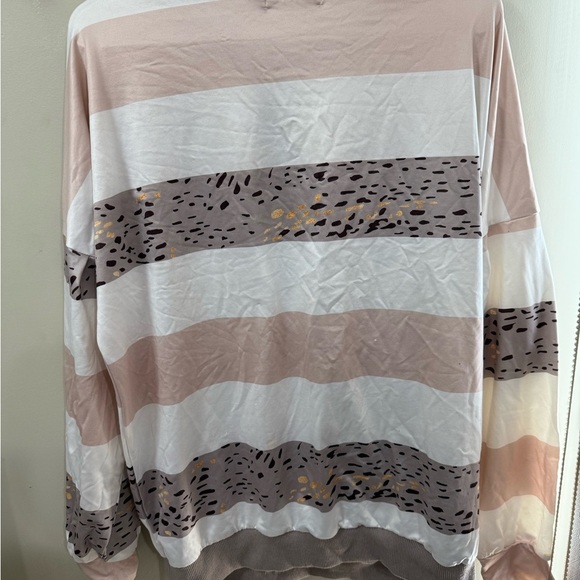 Chico's Women's Long Sleeve Striped Top - Cream and Tan - Picture 2 of 3